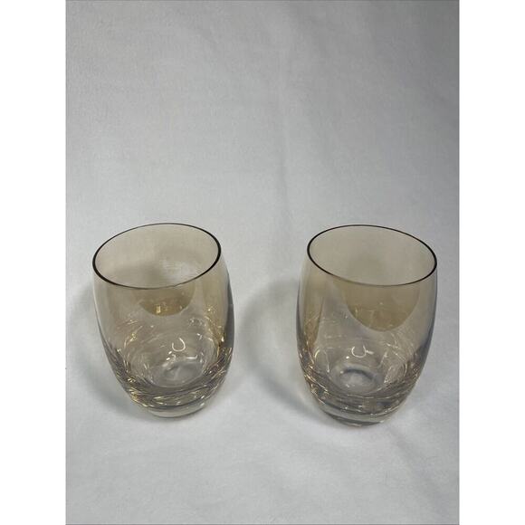 VINTAGE Glass Tumblers 16 oz. IRIDESCENT YELLOW GOLD Bulbous 2 Pc Set - Picture 1 of 3
